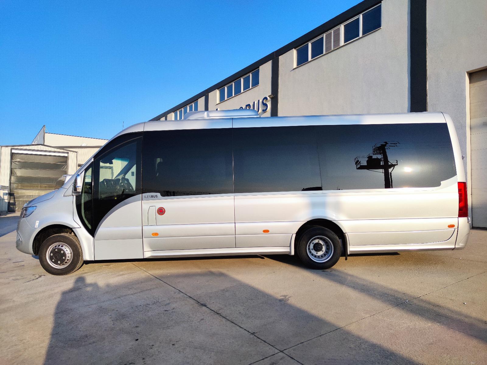 Silver Mercedes-Benz Sprinter luxury minicoach — exterior