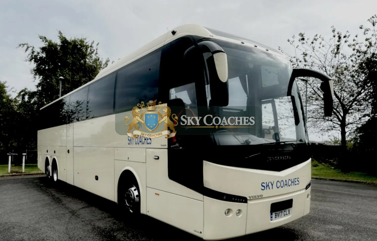 Sky Coaches Jonckheere Volvo coach in Consett, England